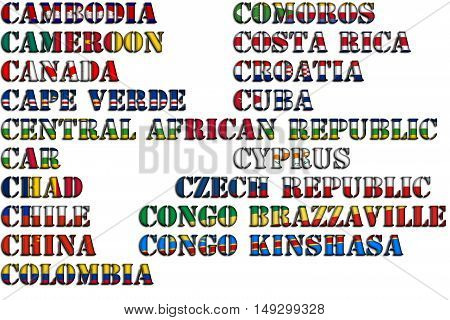 Country names in colors of national flags - full kit. Letter C.