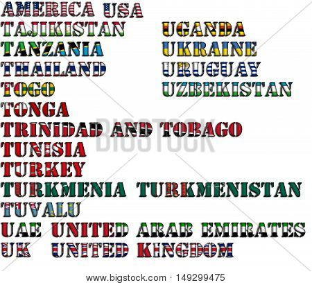 Country names in colors of national flags - full kit. Letters T, U.