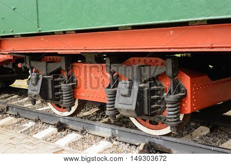 Wheels and wheel two-axle truck heavy railway freight car.
