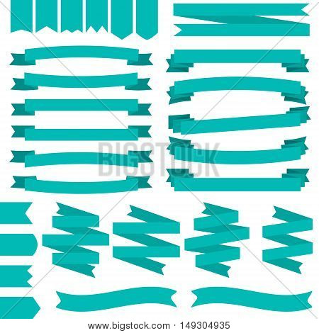 Set of blue ribbons in trendy flat style