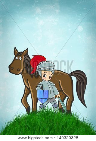 horse and knight card vector illustration cartoon
