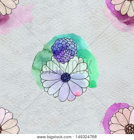 Seamless floral pattern with asters and daisy flowers. Floral watercolor background.