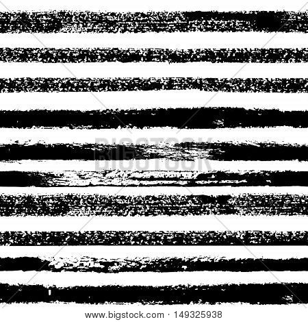 Hand drawn black ink abstract striped seamless pattern. Vector grunge texture. Monochrome paint brush smears on white background.