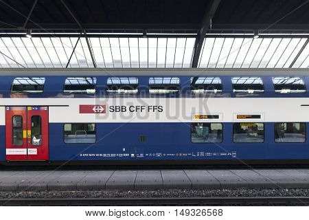 SWISS FEDERAL RAILWAYS, SWIZERLAND - Sep 12: Swiss Federal Railways in Switzerland on Sep 12, 2016. SBB in German, CFF in French and FFS in Italian is Switzerland's biggest transport company.