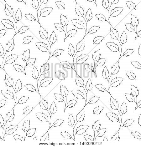 Vector monochrome leaves seamless pattern. Floral background.