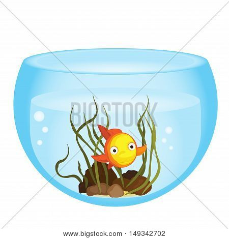 Cute cartoon goldfish in a bowl vector illustration.