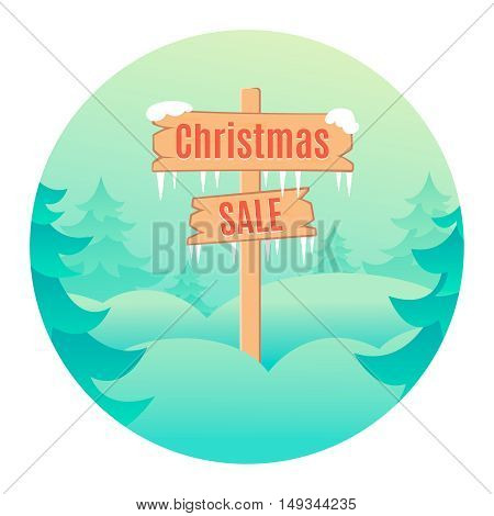 Christmas sale design template with wooden signboard. Vector illustration