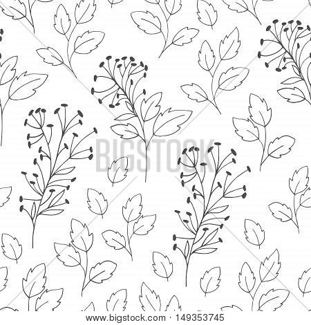 Vector monochrome leaves seamless pattern. Floral background.