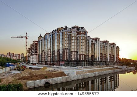 BELGOROD RUSSIA - SEPTEMBER 10 2016: Housing construction in the city of Belgorod. The construction of the residential complex 