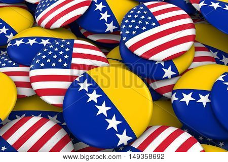 Usa And Bosnia Herzegovina Badges Background - Pile Of American And Bosnian Herzegovinan Flag Button