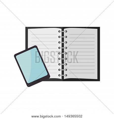 tablet techonology device and open notebook. vector illustration