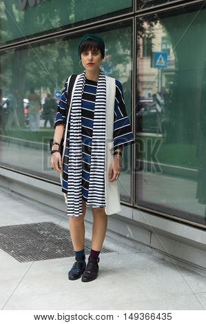 Fashionable Woman Posing During Milan Fashion Week