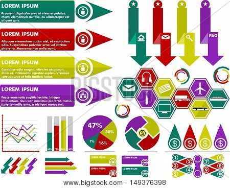 INFOGRAPHIC BUSINESS FLAT VECTOR SET,  FINANCE, TRANSPORTATION, ILLUSTRATION