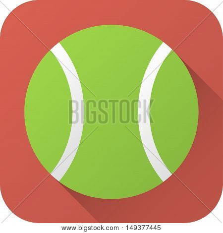 Vector illustration. Toy tennis ball in flat design with long shadow. Square shape icon in simple design. Icon vector size 1024 corner radius 180