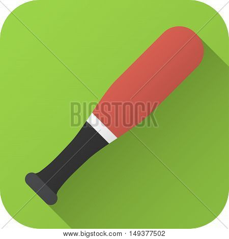 Vector illustration. Toy baseball bat in flat design with long shadow. Square shape icon in simple design. Icon vector size 1024 corner radius 180