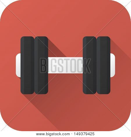 Vector illustration. Toy dumbbell in flat design with long shadow. Square shape icon in simple design. Icon vector size 1024 corner radius 180