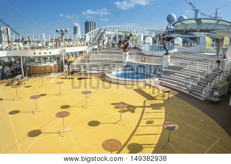 ROSTOCK, GERMANY - SEPTEMBER 15, 2016: Interior cabins on a Cruise ship  AIDAmar 