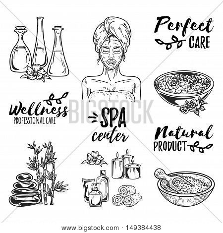 Hand drawn vector pattern SPA and Beauty pictures