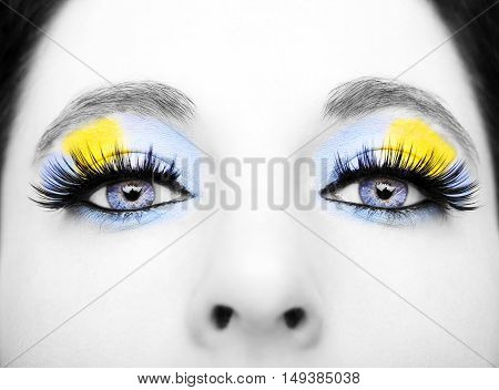 A beautiful insightful look blue woman's eyes