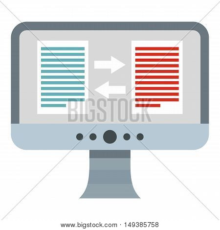 Translation of text on computer icon in flat style isolated on white background. Translate symbol vector illustration