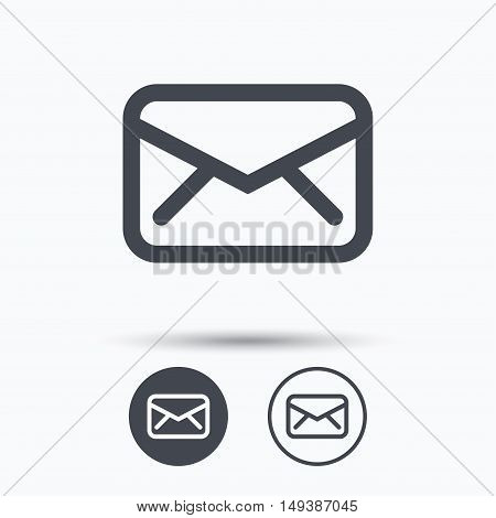 Envelope icon. Send email message sign. Internet mailing symbol. Circle buttons with flat web icon on white background. Vector