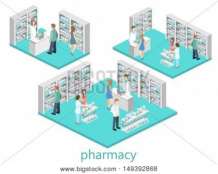 Isometric Interior Of Pharmacy