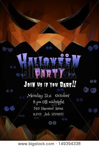 Jack o lantern open mouth and space for halloween party art with many eyes glow in the darkness background