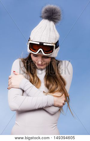 Woman In Thermal Underwear Ski Googles