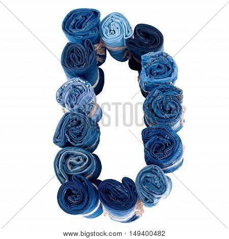 Letter D made of jeans roll on a white background