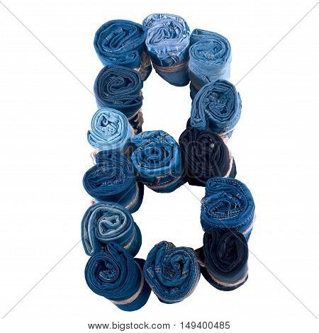 Letter B made of jeans roll on a white background