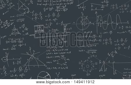 A blackboard with algebra formula. A Contemporary style.  flat design illustration isolated black background. Square layout
