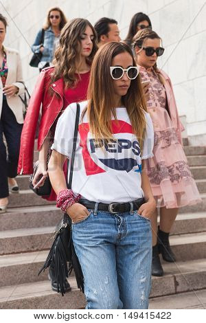 Fashionable Woman Posing During Milan Fashion Week