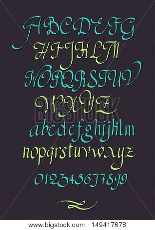 Calligraphic vector script font. Handwritten brush style modern calligraphy cursive typeface. Hand Lettering and Typography alphabet for Designs: Logos, Packaging Design, Poster. Typographic set.