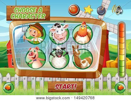 Game template with farm theme illustration