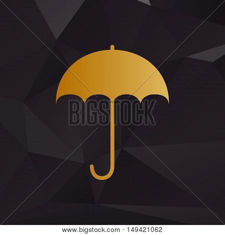 Umbrella Sign Icon. Rain Protection Symbol. Flat Design Style. Golden Style On Background With Polyg