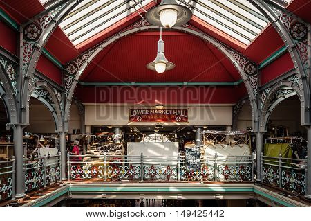 LONDON UK - AUGUST 20 2015: Camden Town Market famous alternative culture shops. Mainly tourist oriented selling souvenirs crafts and fashion products