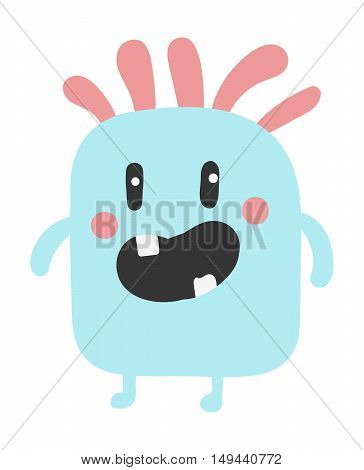 Cute monster color character funny design element. Humour emoticon fantasy monster unique expression sticker isolated. Alien sticker vector fantasy monster paint crazy animals.