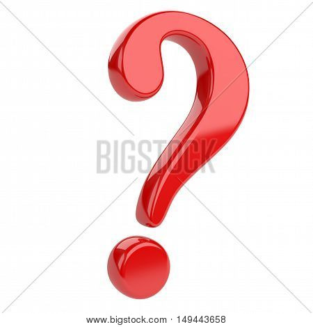 Red glossy question mark. Isolated on white backgrouind 3d illustration