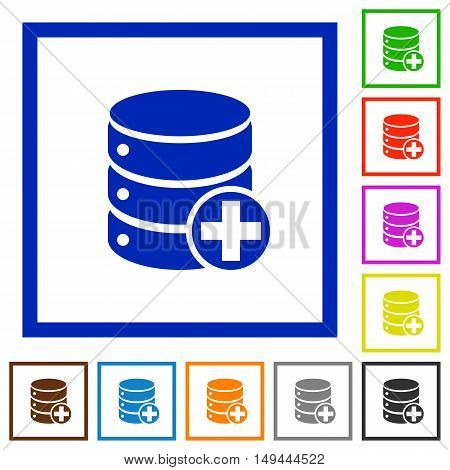 Set of color square framed Add to database flat icons