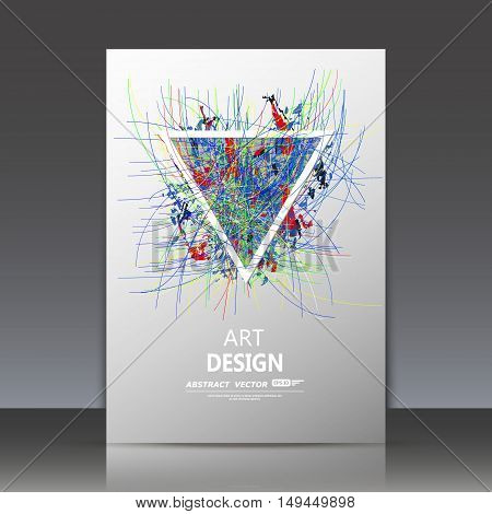 Abstract composition, curve lines structure, spotted blot, smeary blur, sloppy surface backdrop, soiled brochure title sheet, splotchy colored triangle icon, fashionable fiber texture, vector