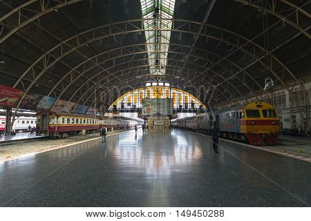 Boarding Platform At Hua Lamphong Railway Station In Bangkok.