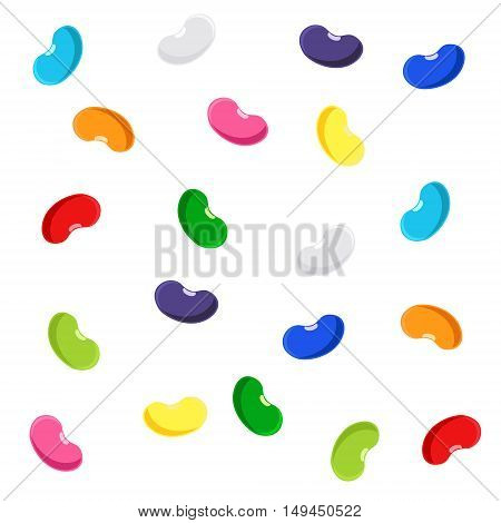 Vector illustration assortment of colorful fruit gelatin jelly beans. Jelly beans kids candy pattern background