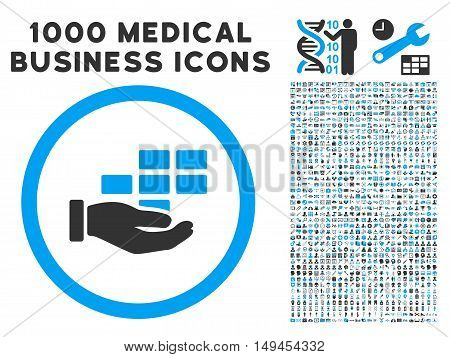 Service Schedule icon with 1000 medical commercial gray and blue vector pictographs. Clipart style is flat bicolor symbols white background.
