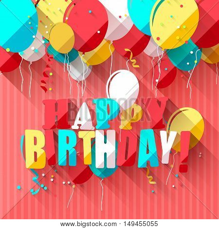 Sweet birthday background with colorful balloons and place for text