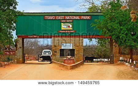 Tsavo Safari Park, Kenya - August 08: The Entrance Of The Natural Park Safari Tsavo. Tsavo National