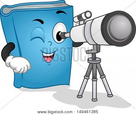 Mascot Illustration of a Blue Book Using a Long Range Observation Binocular