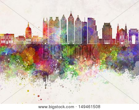 Atlanta skyline in artisc abstract watercolor background