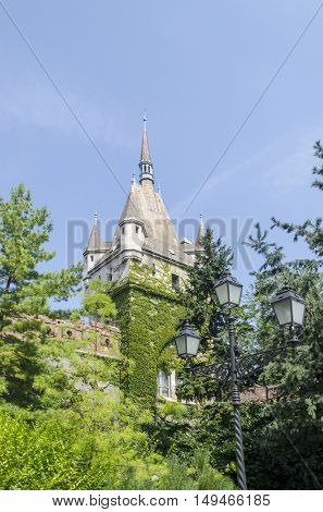The Vajdahunjad Castle in Budapest, Hungary. Vajdahunyad Castle is located in the City Park.
