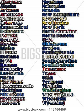 USA states' names in colors of its flag - full kit.
