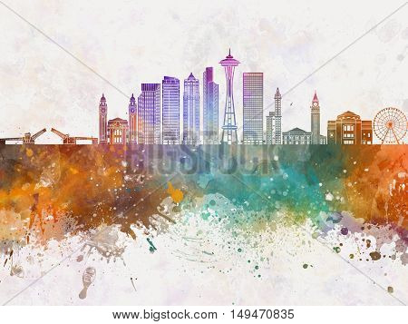 Seattle skyline artisc abstract in watercolor background